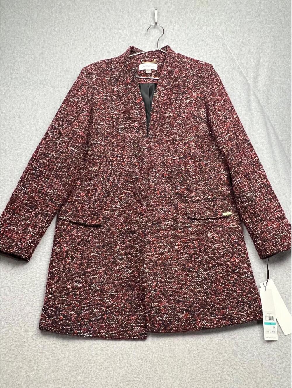 70s Calvin Klein Tweed Long Coat Jacket Womens Plus 16W Marble Winter Classy